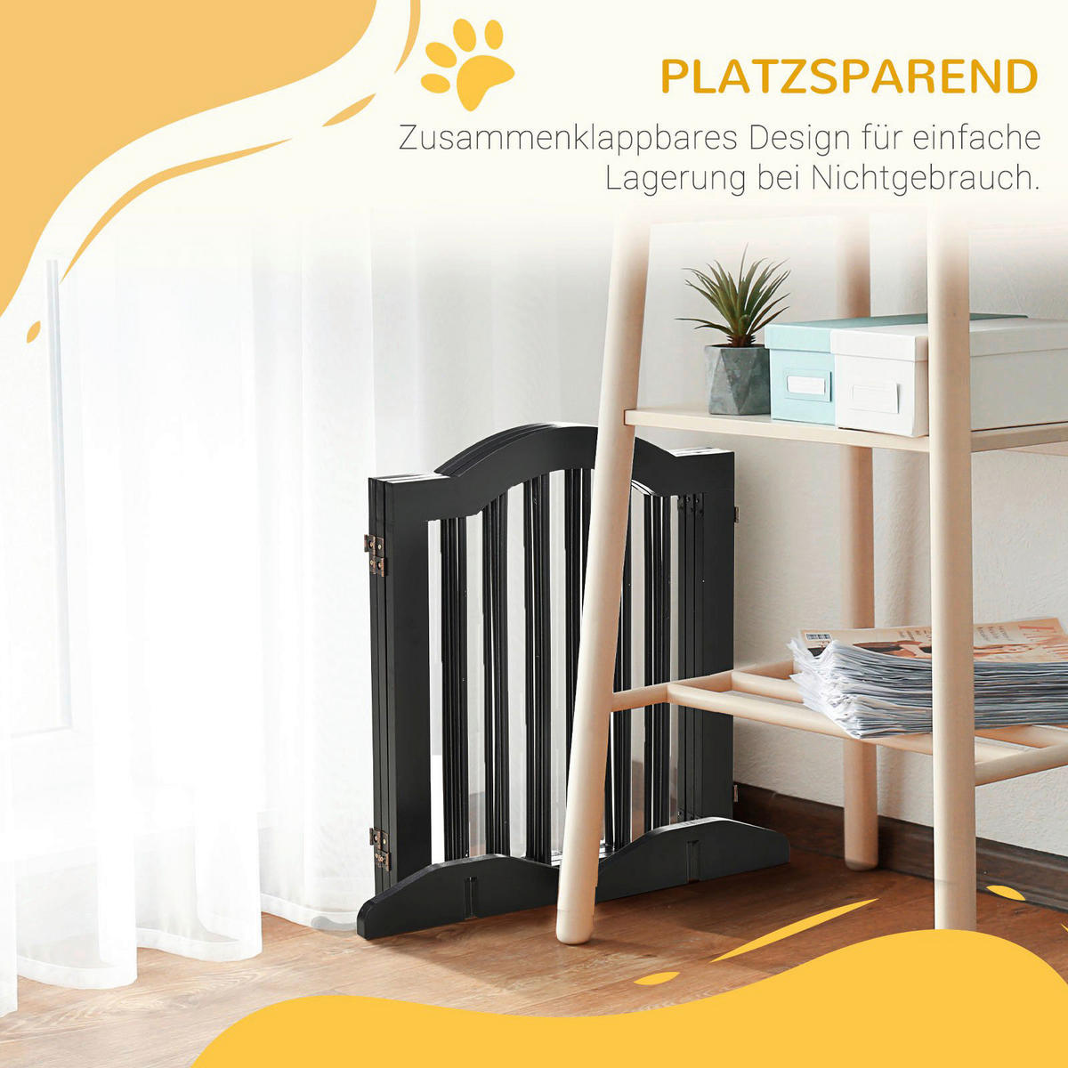 PawHut Hunde-Schutzgitter schwarz Polypropylen B/H/L: ca. 29,5x154,5x61 cm Hunde-Absperrgitter - schwarz (61,00/29,50/154,50cm) - PawHut