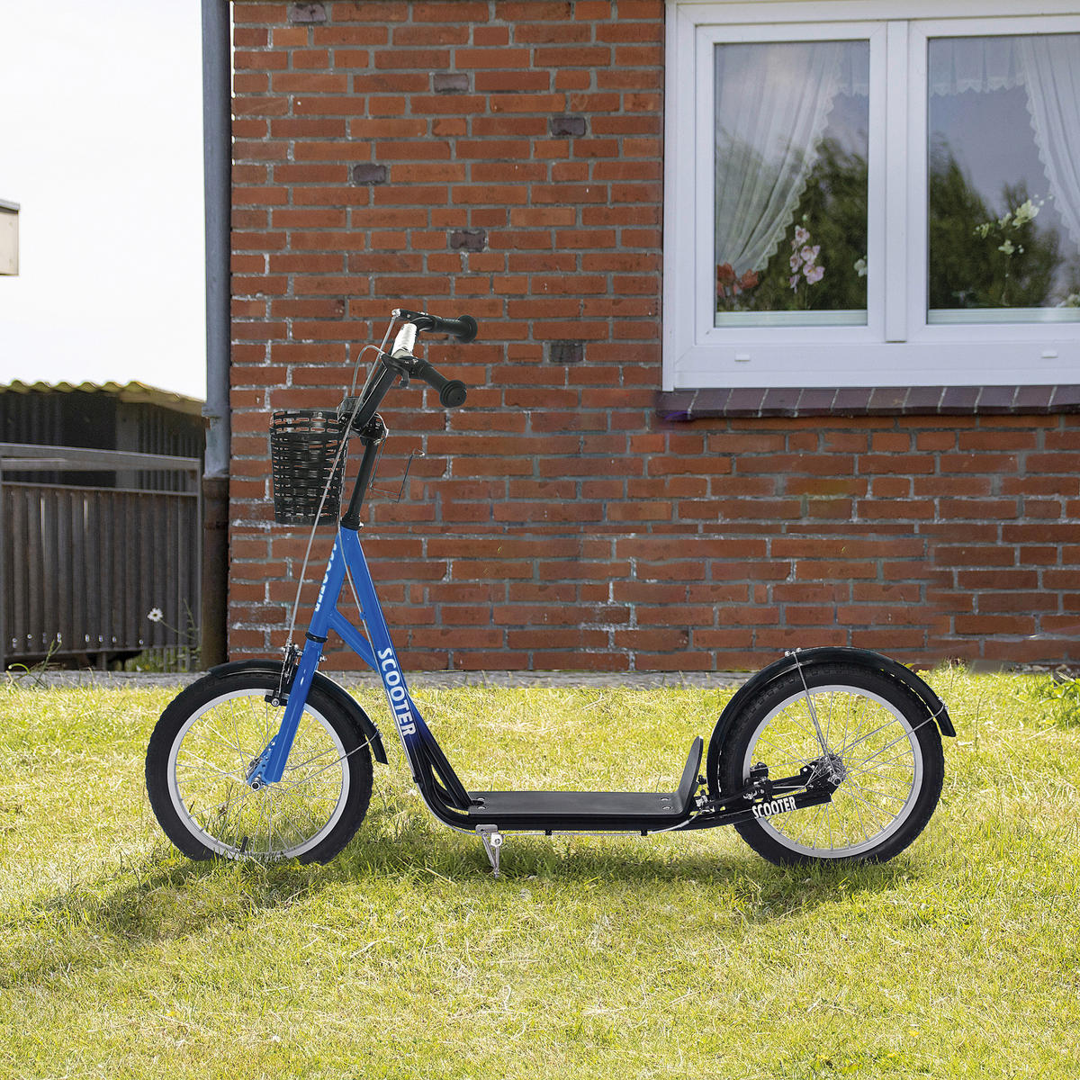 HOMCOM Kinderroller blau Kinderroller - blau/weiß (139,00/58,00/96,00cm) - HOMCOM