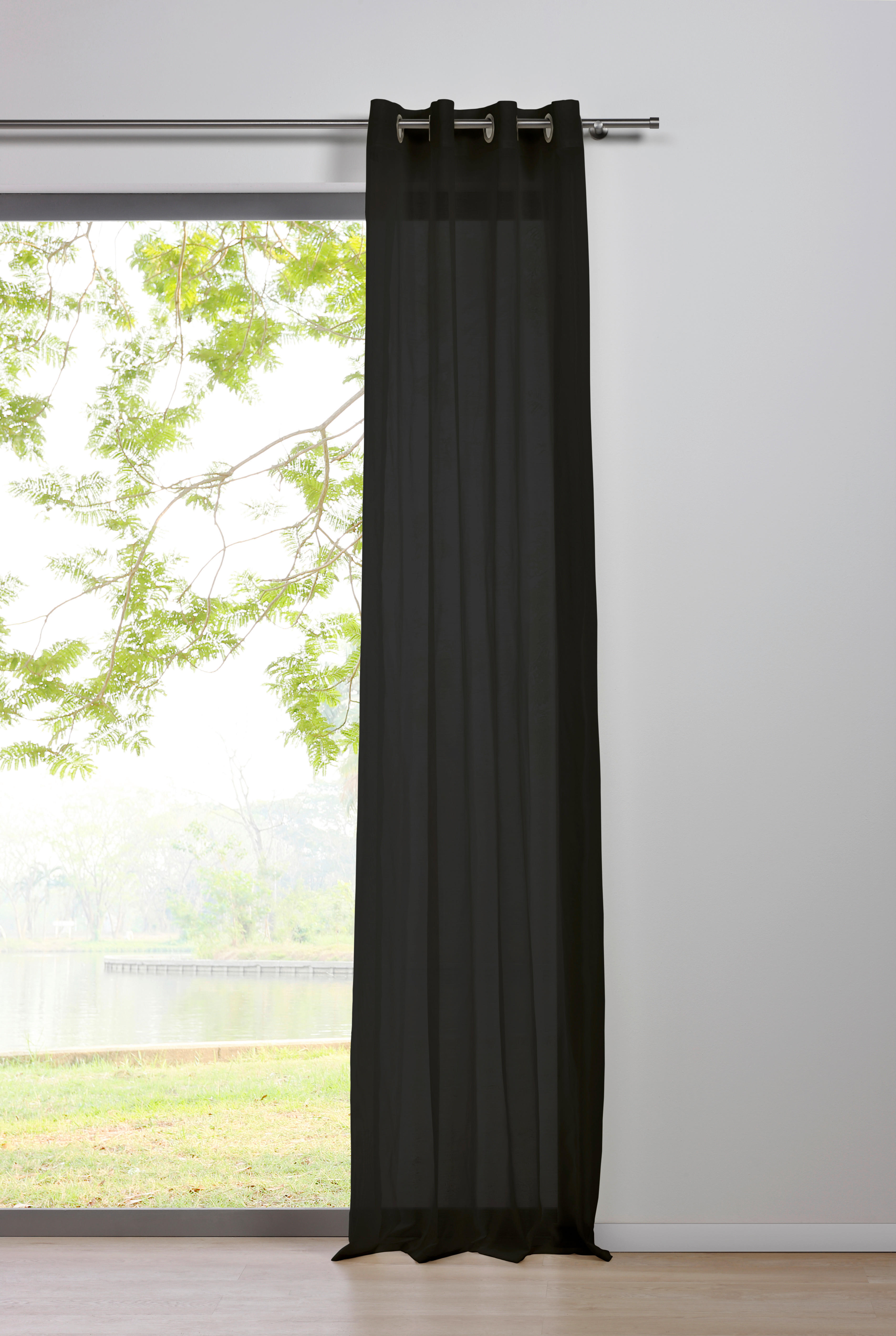 Ösenvorhang 2er Pack Pure schwarz B/L: ca. 135x300 cm günstig online kaufen