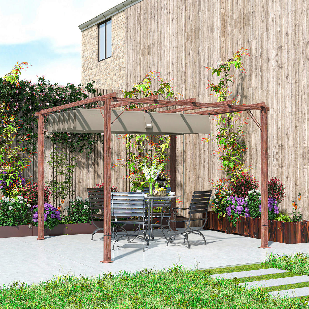 Outsunny Pergola natur Aluminium B/H/L: ca. 296x232x299 cm Pergola - natur (299,00/296,00/232,00cm) - Outsunny