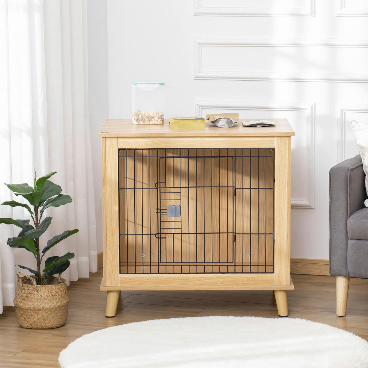 PawHut Hunde-Zubehör Eiche Polypropylen B/H/L: ca. 58,5x81x76 cm Hundekäfig - Eiche (76,00/58,50/81,00cm) - PawHut