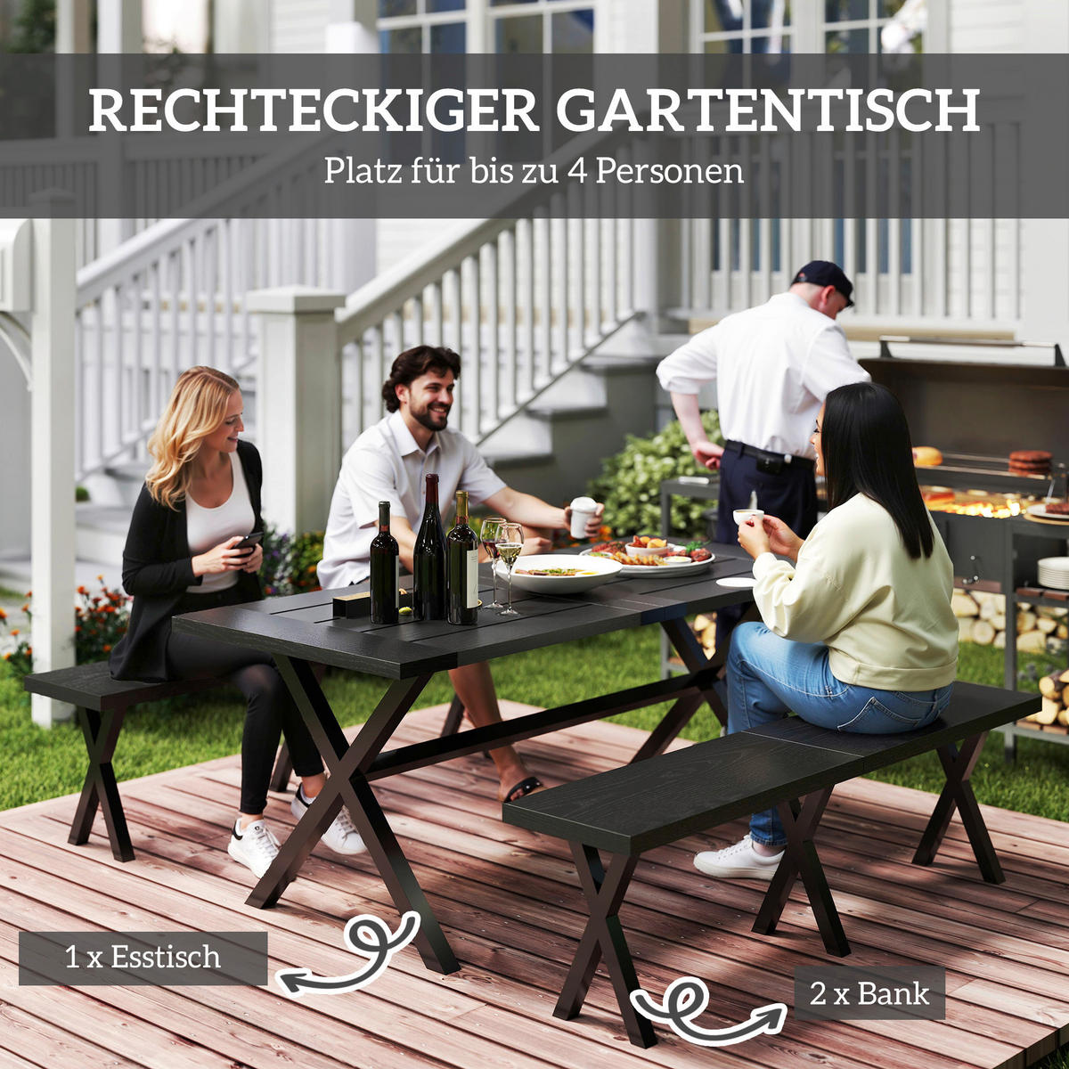 Outsunny Bierzeltgarnitur schwarz Aluminium B/H/L: ca. 80x73x180 cm Bierzeltgarnitur - schwarz (180,00/80,00/73,00cm) - Outsunny