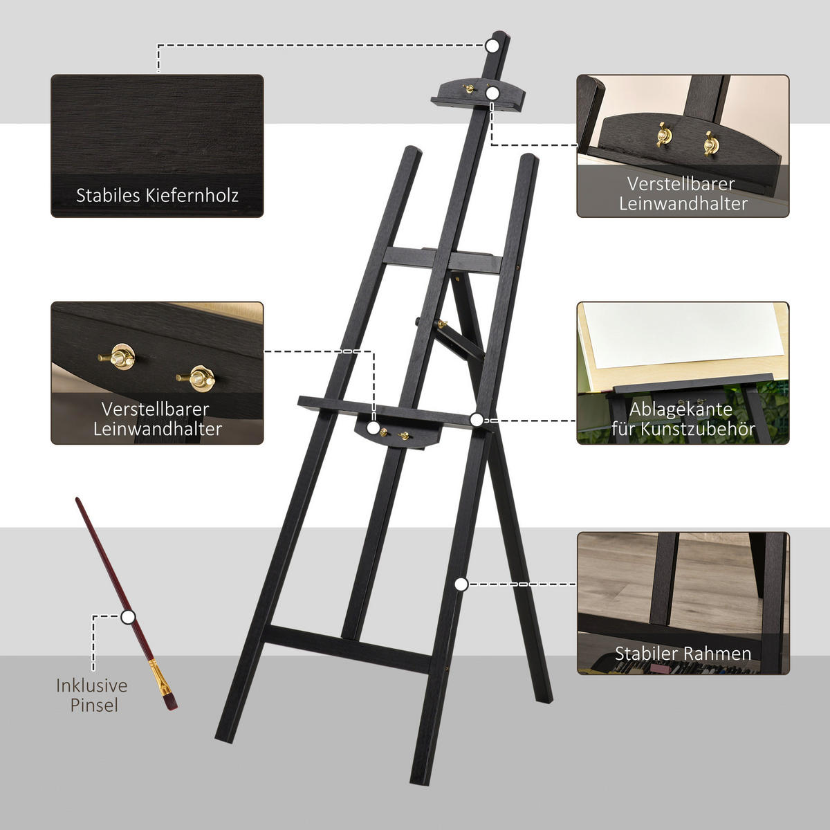 HOMCOM Staffelei schwarz Polypropylen B/H/L: ca. 5x51x71 cm Staffelei - schwarz (71,00/5,00/51,00cm) - HOMCOM
