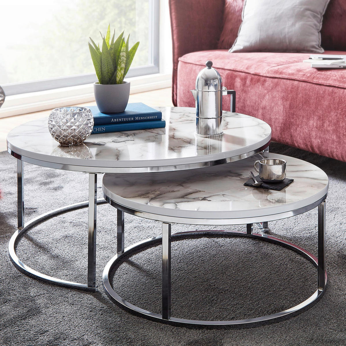Couchtisch 2er-Set. silber B/H/T: ca. 80x36x80 cm 2er-Set. - silber (80,00/36,00/80,00cm) - Wohnling
