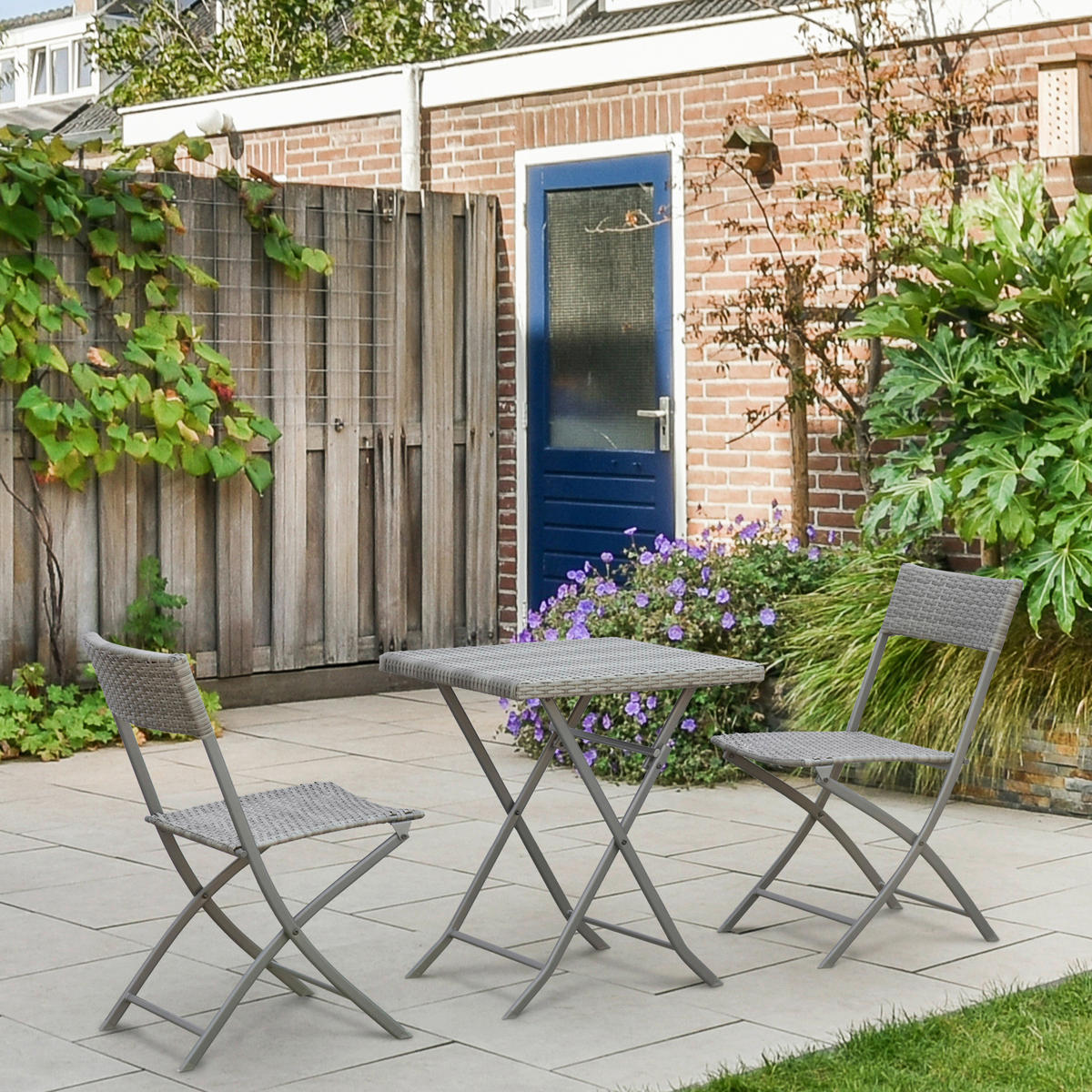 Outsunny Sitzgruppe grau Polyrattan B/H/L: ca. 60x60x72 cm Gartenmöbel-Set - grau (72,00/60,00/60,00cm) - Outsunny