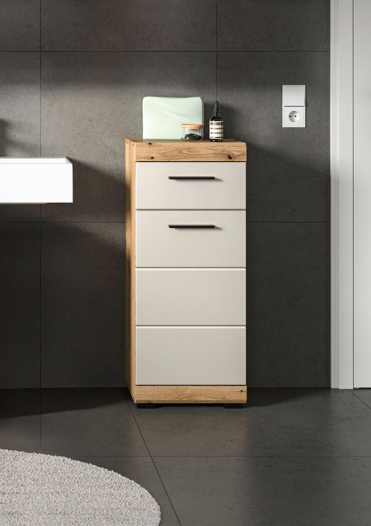 Badhochschrank Scout Evoke Oak Nachbildung Kaschmirgrau Nachbildung B/H/T: ca. 37x88x31 cm Scout - Kaschmirgrau (37,00/88,00/31,00cm) - xonox.home