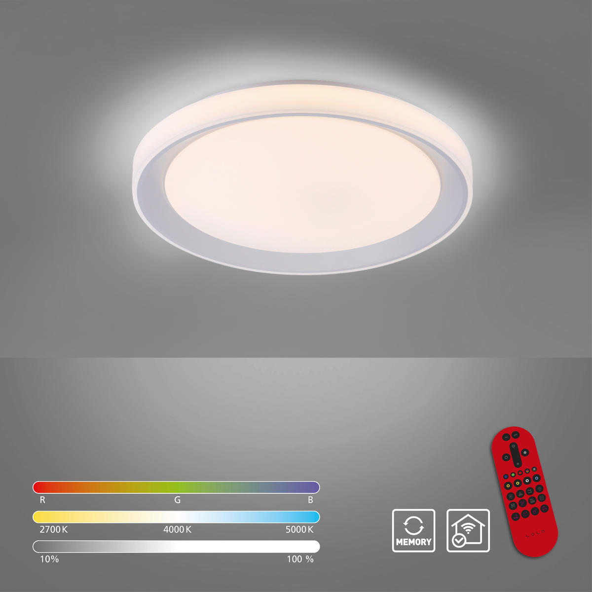 Just Light Smarte LED-Deckenleuchte LENI 15110-21 silber weiß Kunststoff H/D: ca. 7,5x51 cm 1 Brennstellen LOLAsmart-LENI - weiß/silber (51,00/7,50cm) - Just Light