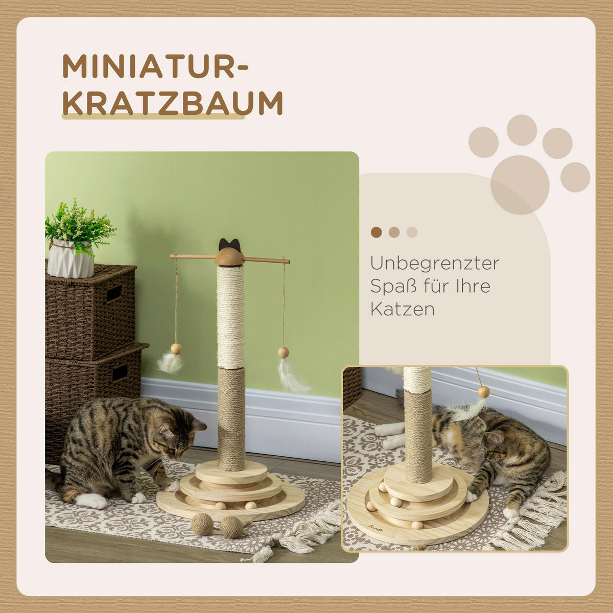 PawHut Kratzbaum natur Kiefer B/H/L: ca. 32x56x32 cm Kratzbaum - natur (32,00/32,00/56,00cm) - PawHut