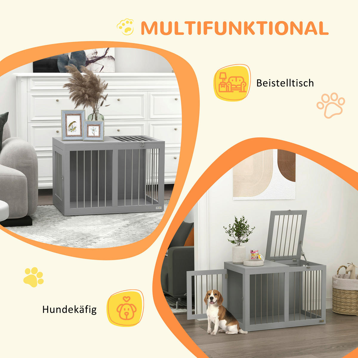 PawHut Hunde-Zubehör grau Edelstahl B/H/L: ca. 50x80x56,5 cm Hundekäfig - grau (56,50/50,00/80,00cm) - PawHut