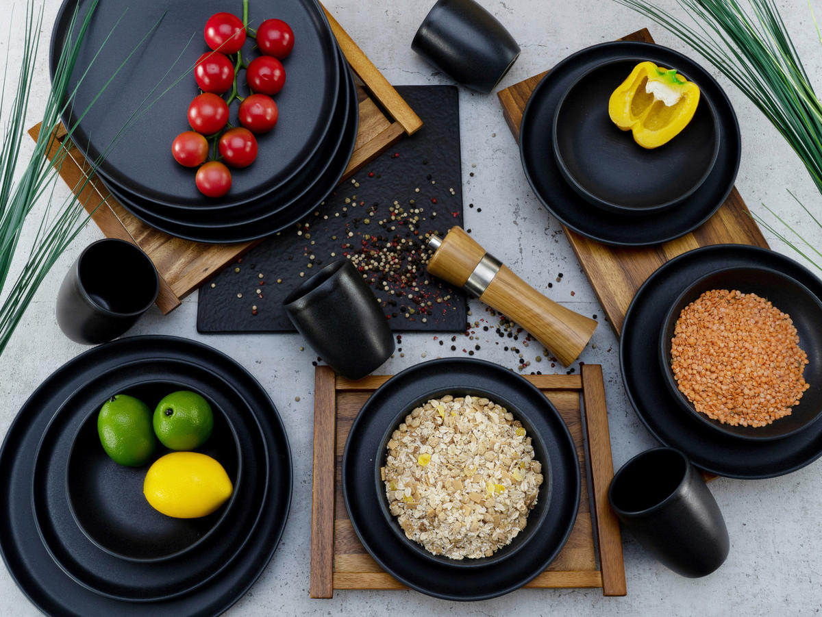CreaTable Kombiservice Uno BLACK schwarz Steinzeug 16 tlg. Uno BLACK - schwarz - CreaTable
