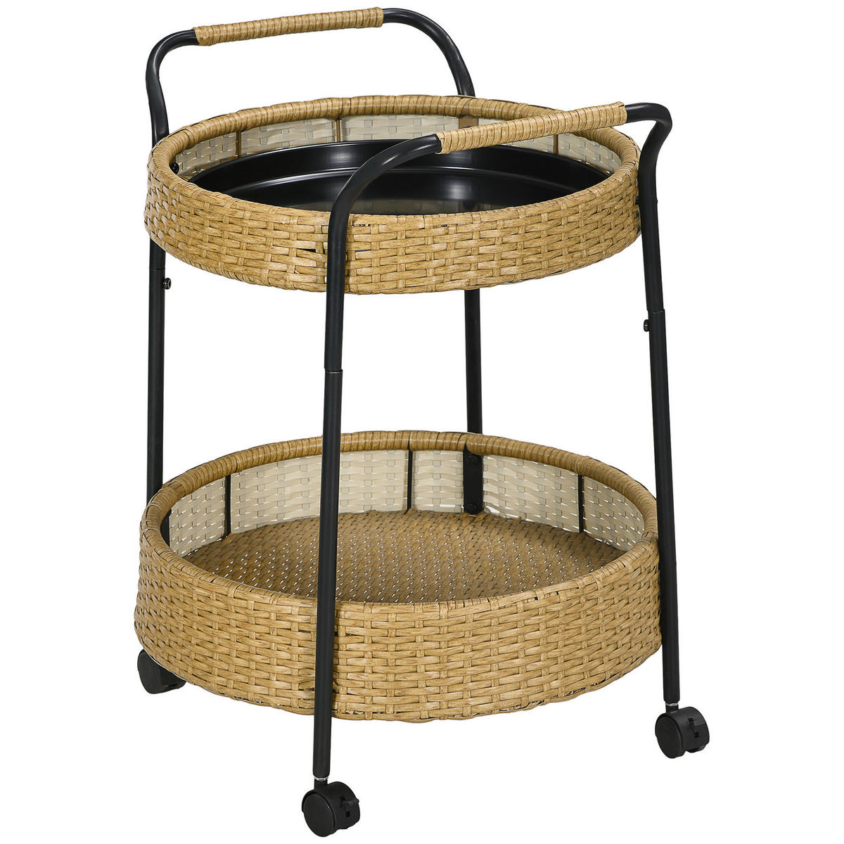 Outsunny Servierwagen gelb Edelstahl B/H/L: ca. 50x50x66 cm Rattan_Serving_Cart - gelb (66,00/50,00/50,00cm) - Outsunny