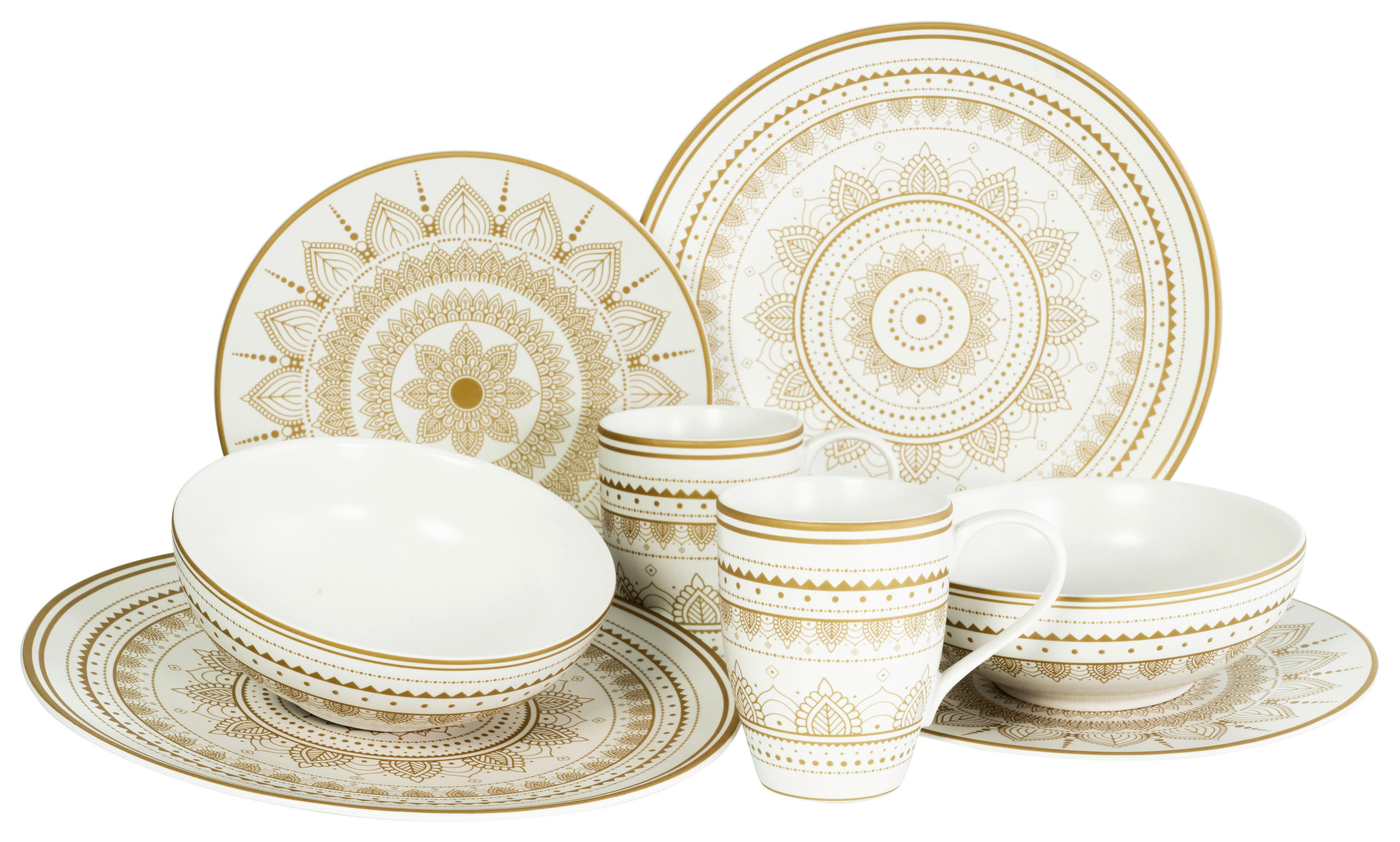 CreaTable Kombiservice Mandala weiß Keramik Mandala - gold/weiß - CreaTable