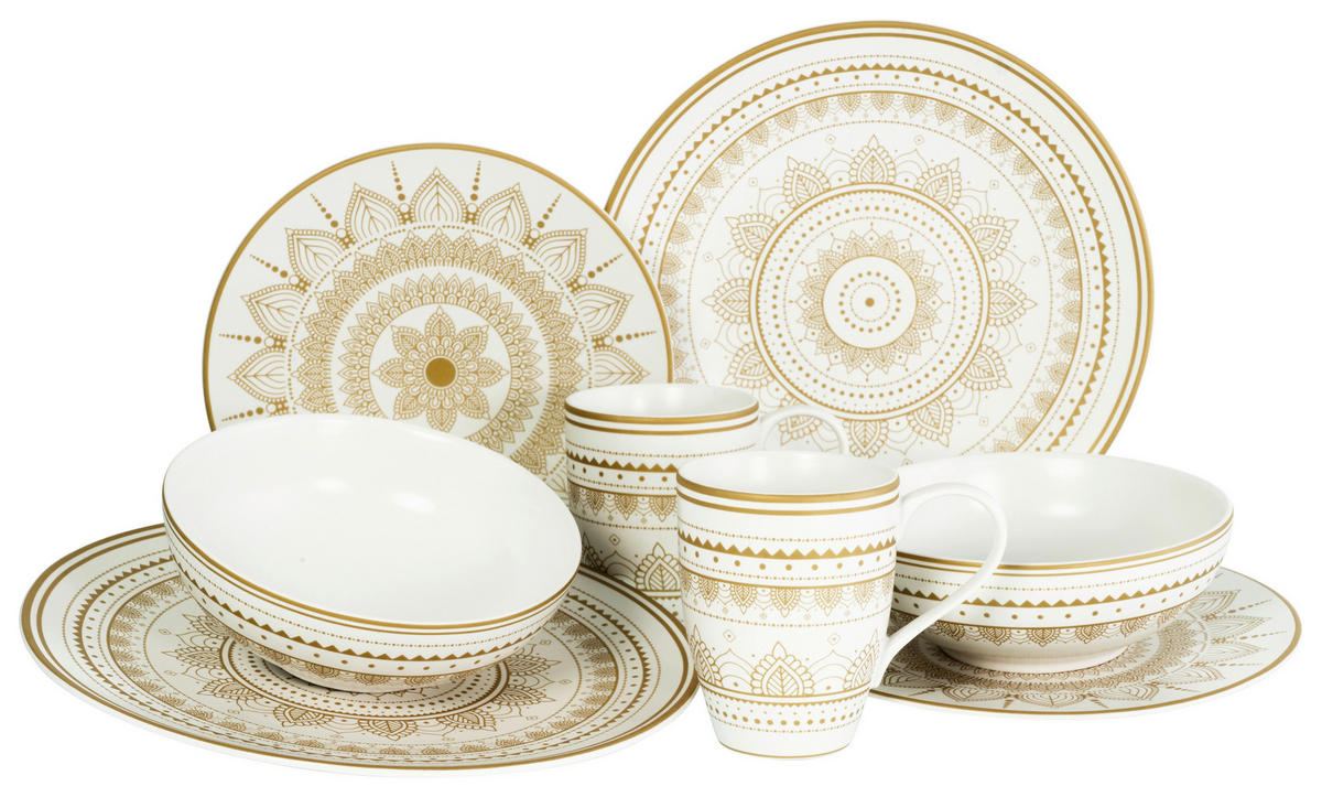 CreaTable Kombiservice Mandala weiß Keramik Mandala - gold/weiß - CreaTable