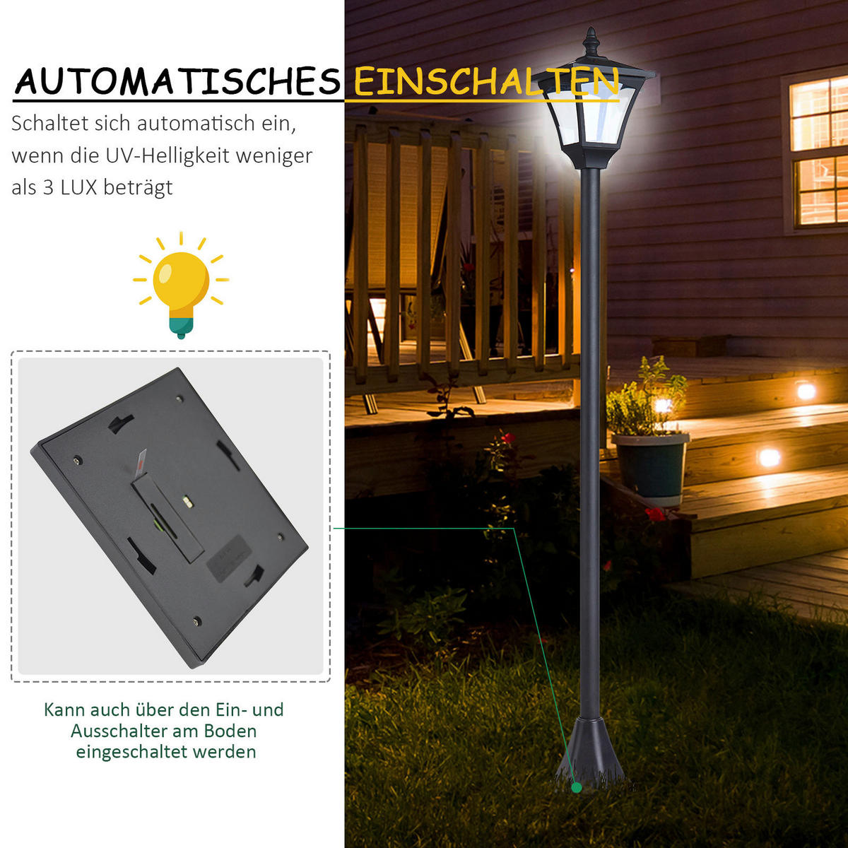 Solar Laterne 842-107 schwarz Kunststoff B/H/L: ca. 15x120x15 cm Solar Laterne 842-107 - schwarz (15,00/15,00/120,00cm) - Outsunny