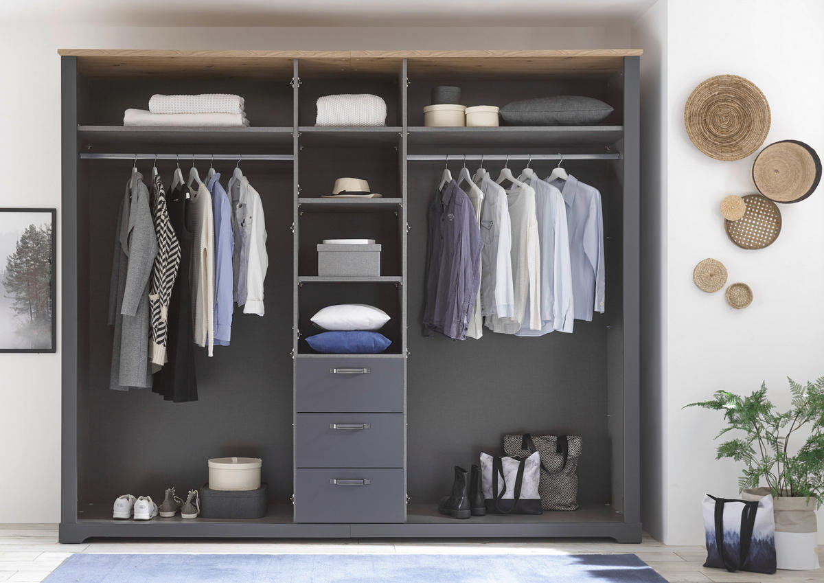 Kleiderschrank Elastir Graphit Eiche Artisan Nachbildung B/H/T: ca. 270x225x62 cm Elastir - Eiche/Graphit (270,00/225,00/62,00cm)