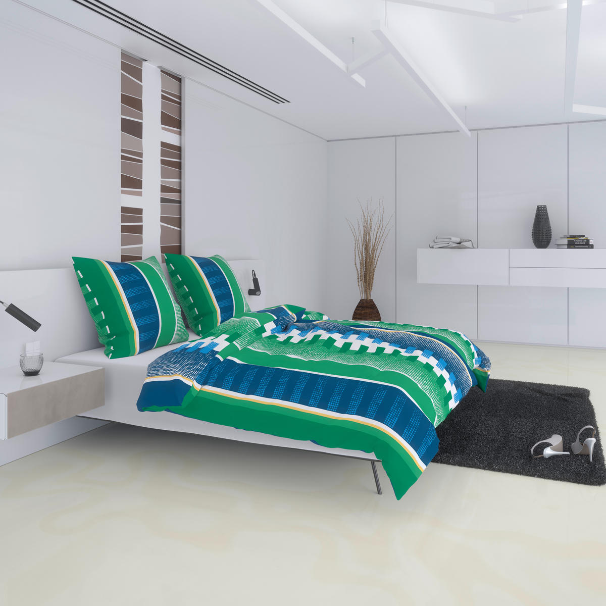 Microfaser Bettwäsche Bettwäsche_Microfaser Streifen blau - blau/grün (135,00/200,00cm)