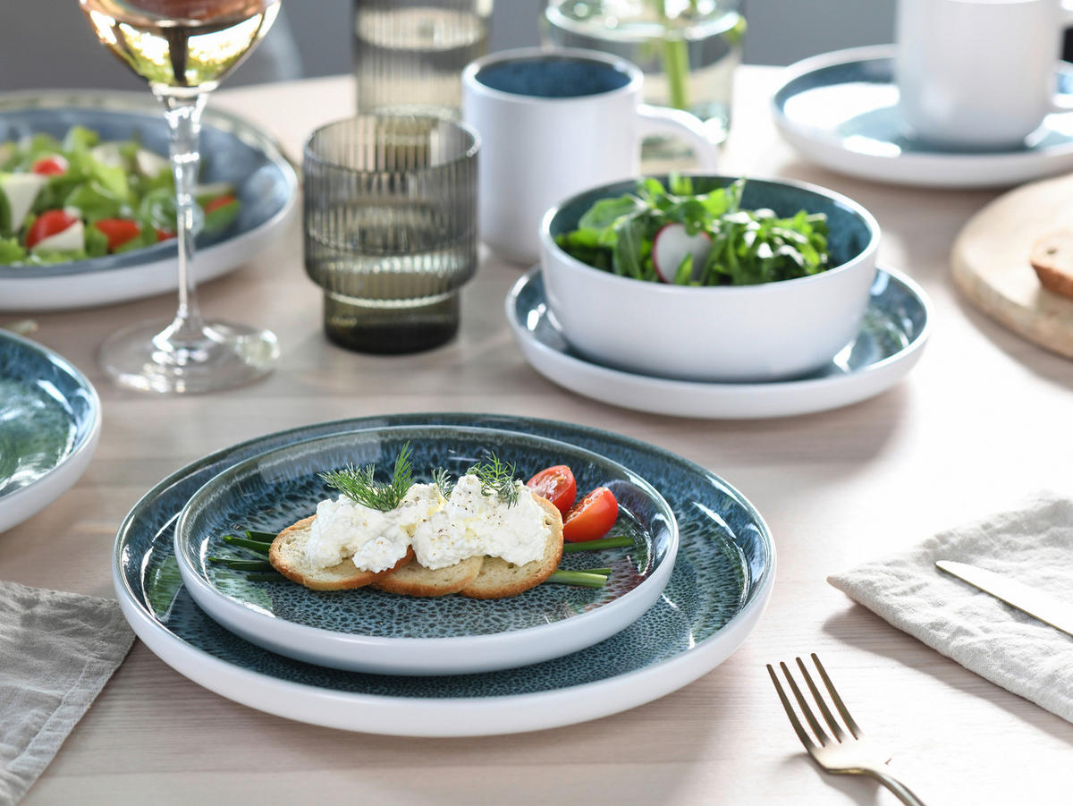 CreaTable Kombiservice Nordic Fjord eisblau Steinzeug 16 tlg. Nordic Fjord - weiß/eisblau - CreaTable