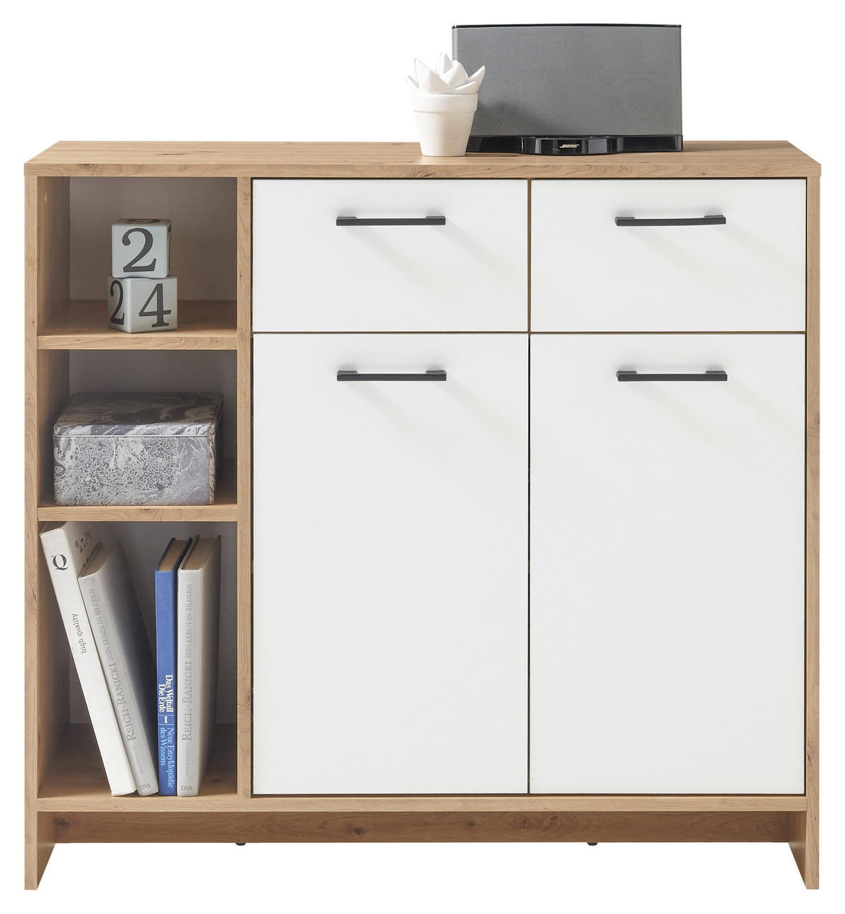 Kommode Open Eiche Artisan Nachbildung weiß B/H/T: ca. 100x92x38 cm Open - Eiche/weiß (100,00/92,00/38,00cm)