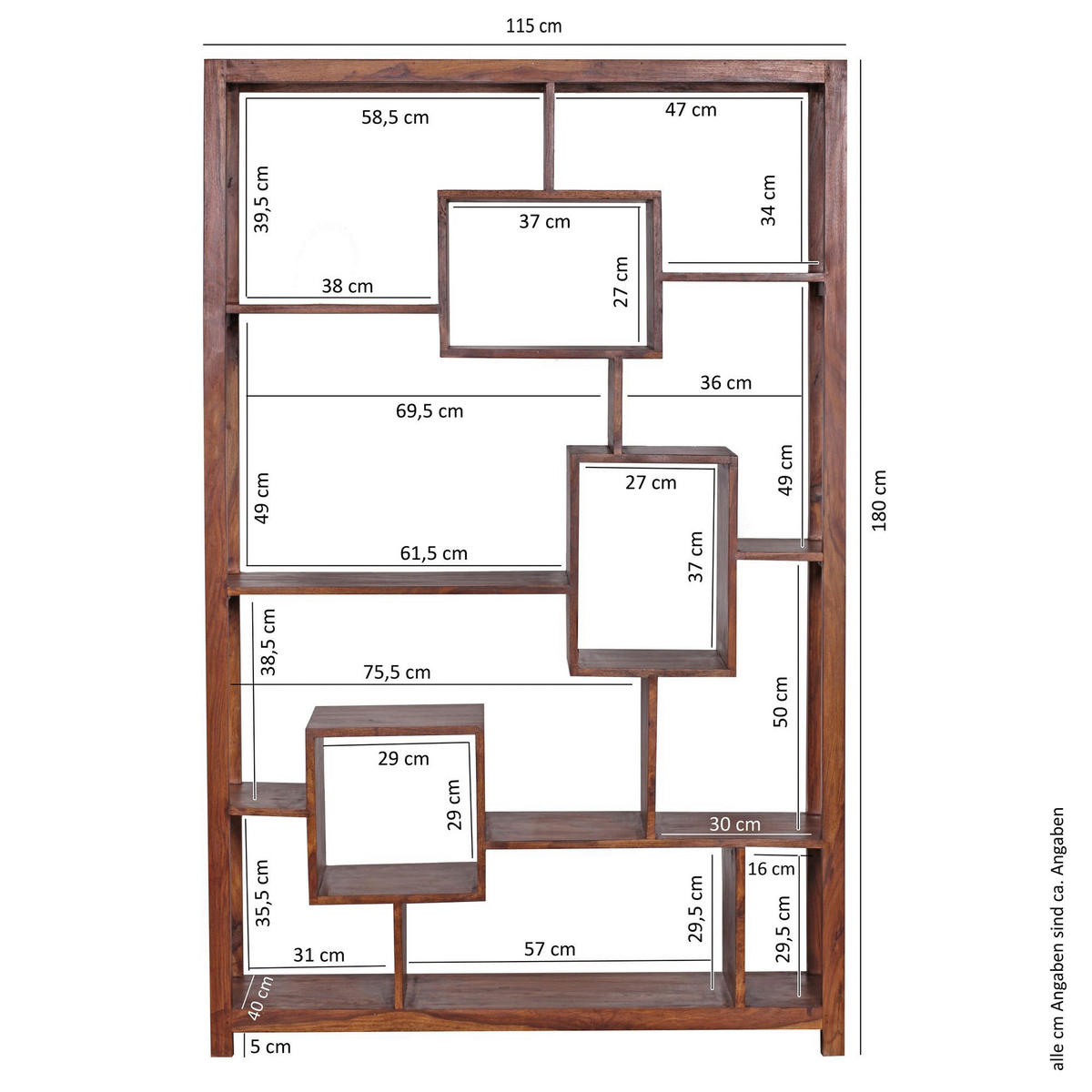 Regal natur B/H/T: ca. 115x180x40 cm Bücherregal - natur (115,00/180,00/40,00cm) - Wohnling
