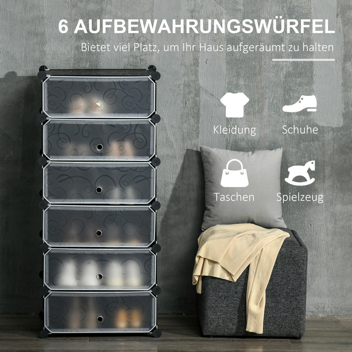 HOMCOM Schuhregal schwarz Polypropylen B/H/L: ca. 36,5x49x108 cm Schuhregal - weiß/schwarz (108,00/36,50/49,00cm) - HOMCOM