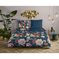 Baumwoll Bettwäsche Fiori Satin Fiori - blau (135,00/200,00cm) - Descanso