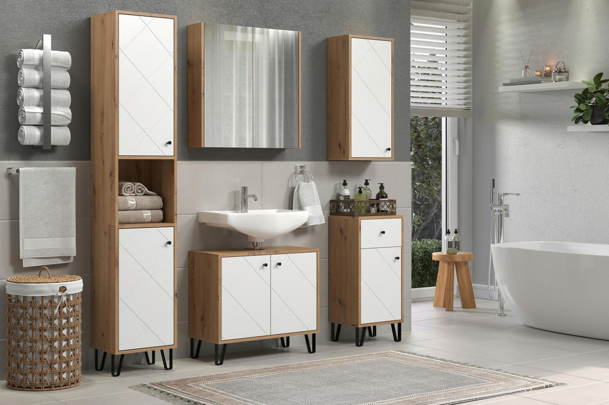 Waschbeckenunterschrank Touch Eiche Artisan Nachbildung weiß matt B/H/T: ca. 69x61x32 cm Touch - Eiche/weiß (69,00/61,00/32,00cm) - Trendteam