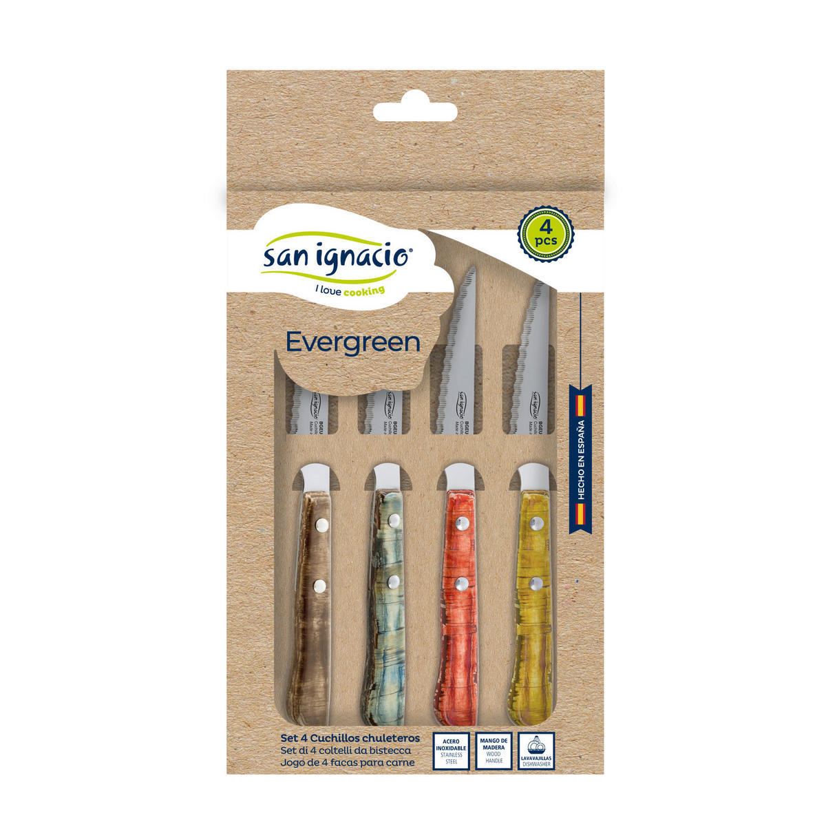SAN IGNACIO Steakmesser-Set EVERGREEN bunt Edelstahl 4 tlg. EVERGREEN - bunt - SAN IGNACIO