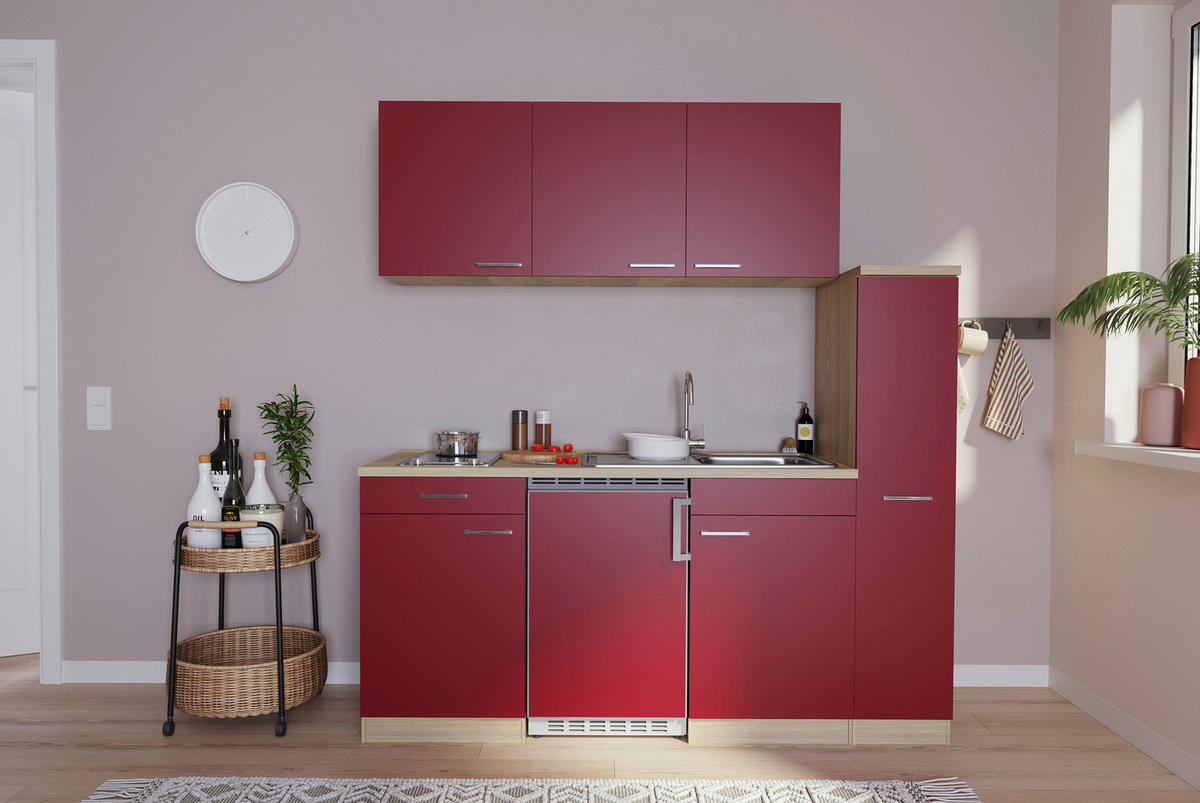Respekta Küchenblock Economy rot B/H/T: ca. 180x200x60 cm Economy - Eiche/rot (180,00/200,00/60,00cm) - Respekta