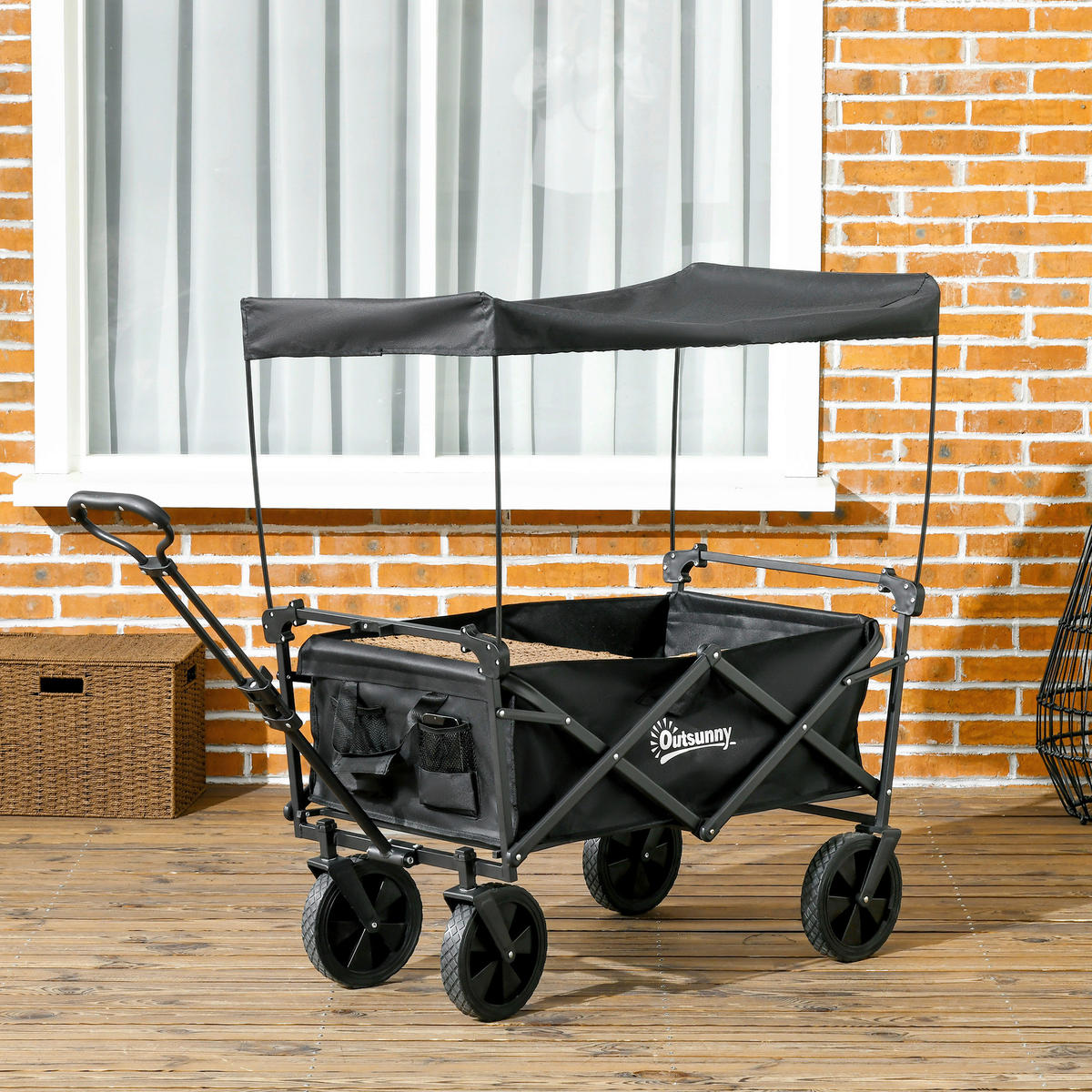 Outsunny Bollerwagen schwarz B/H/L: ca. 52x97x105 cm Bollerwagen - schwarz (105,00/52,00/97,00cm) - Outsunny