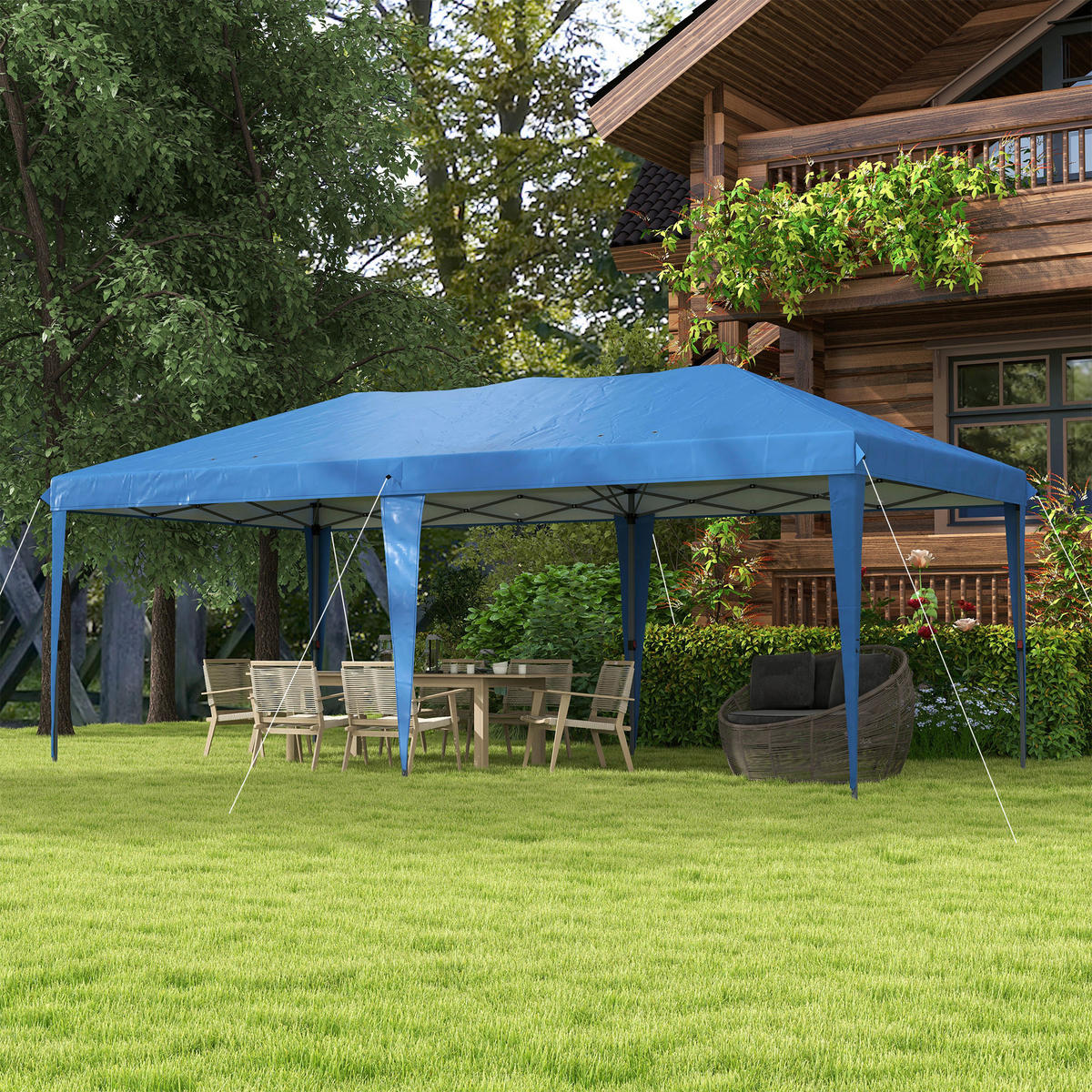 Outsunny Faltpavillon blau Polyester-Mischgewebe B/H/L: ca. 295x265x585 cm Faltpavillon - blau (585,00/295,00/265,00cm) - Outsunny