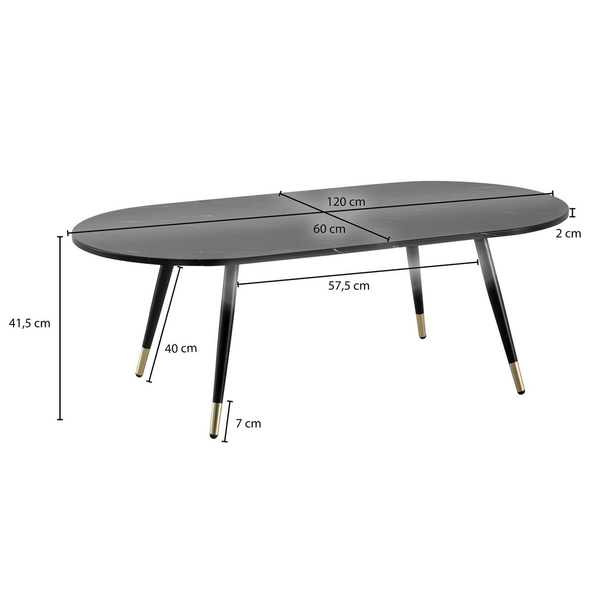 Couchtisch schwarz Marmor Optik B/H/T: ca. 120x42x60 cm Couchtisch - schwarz (120,00/42,00/60,00cm) - Wohnling