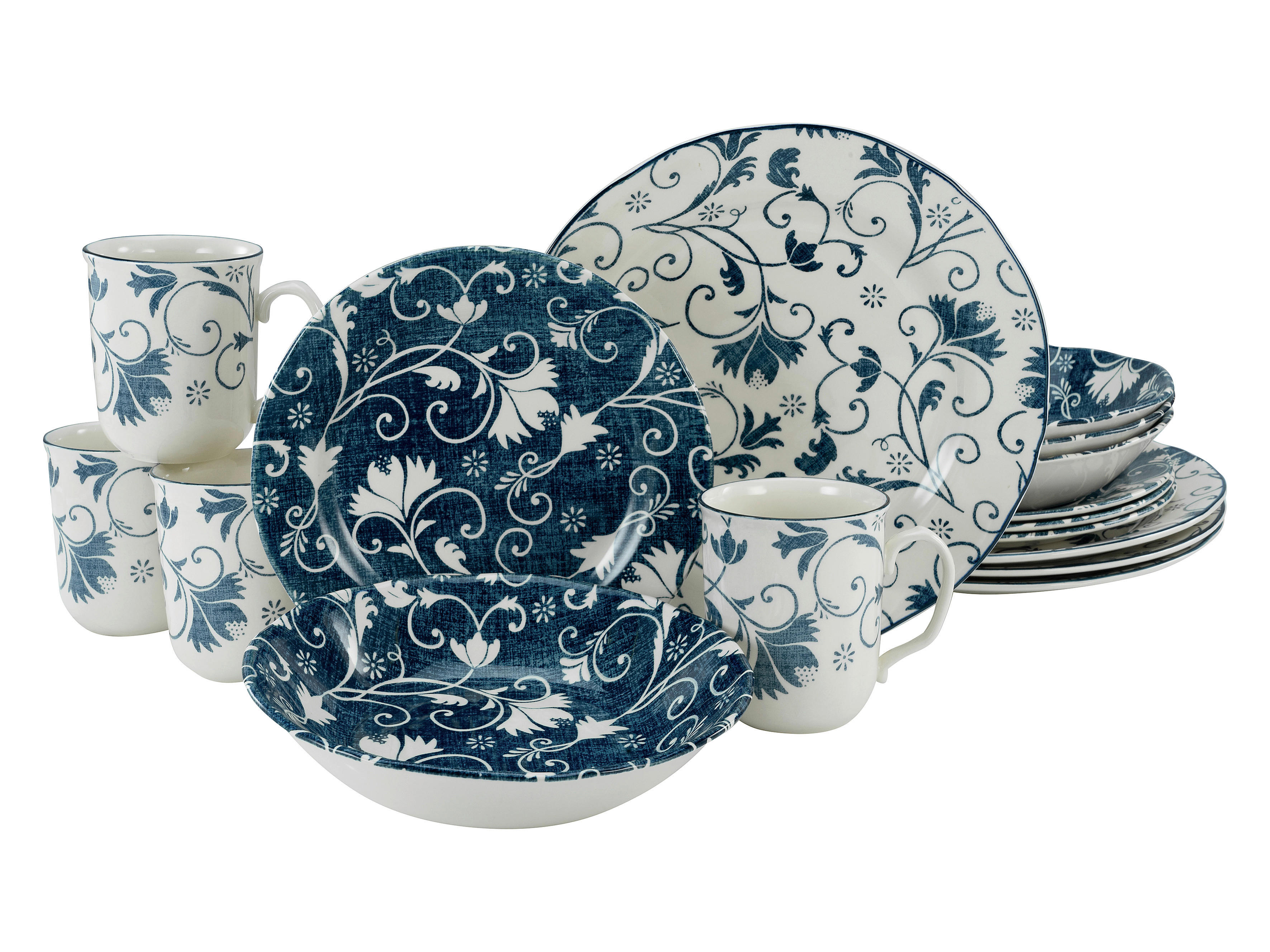 CreaTable Kombiservice Damask blau Steingut 16 tlg. günstig online kaufen