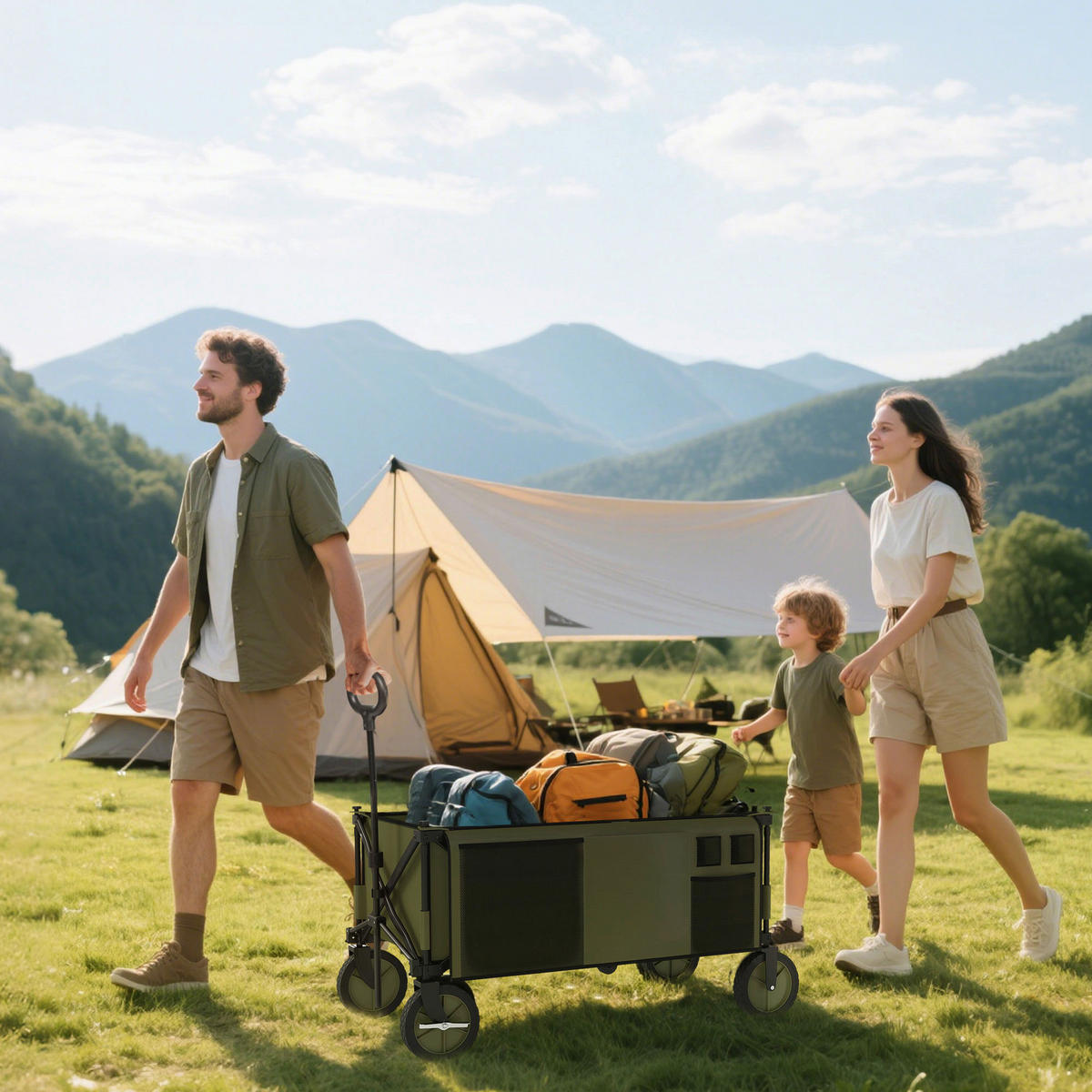 Outsunny Bollerwagen grün B/H/L: ca. 55x93x108 cm Bollerwagen - grün (108,00/55,00/93,00cm) - Outsunny