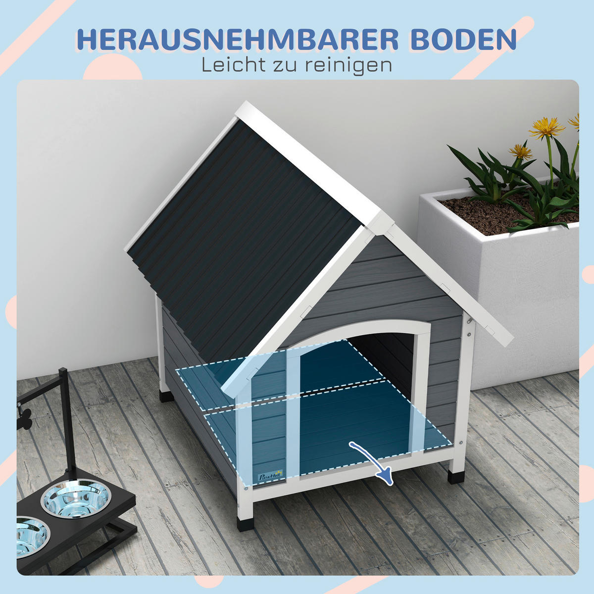 PawHut Hundehütte grau Kunststoff B/H/L: ca. 88x82x75 cm Hundehütte - grau (75,00/88,00/82,00cm) - PawHut