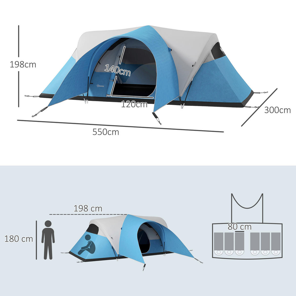 Outsunny Tunnelzelt B/H/L: ca. 300x198x550 cm Tunnelzelt - blau (550,00/300,00/198,00cm) - Outsunny