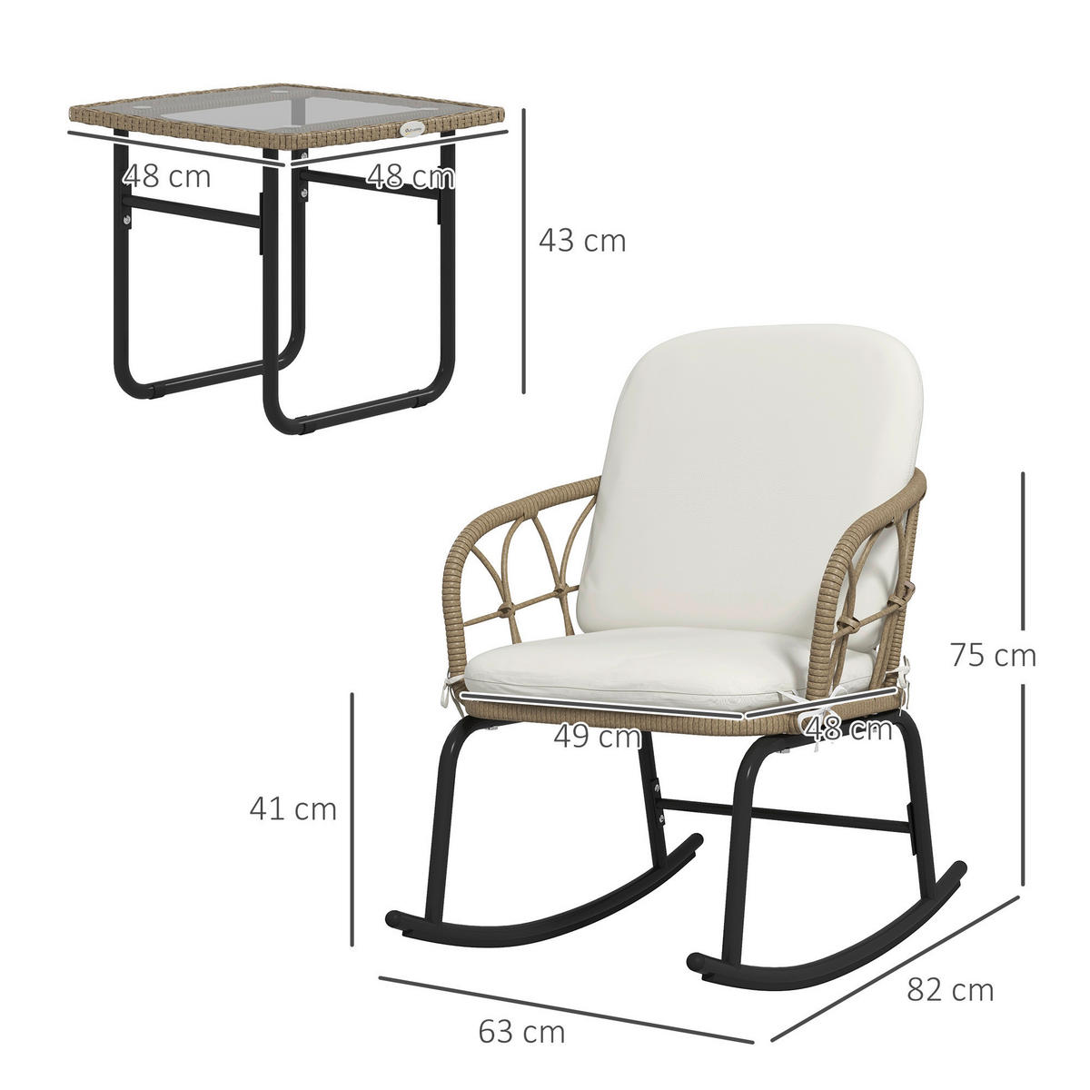 Outsunny Sitzgruppe creme Edelstahl B/H/L: ca. 82x63x75 cm Gartenmöbel-Set - gelb/creme (75,00/82,00/63,00cm) - Outsunny