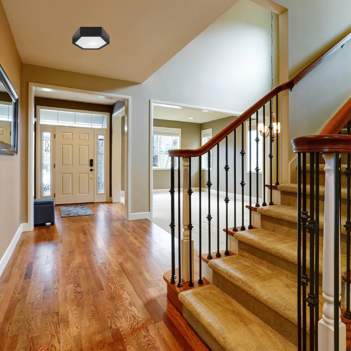 Lamkur Deckenleuchte dunkelbraun Glas Holz B/H/L: ca. 33x12x33 cm 1 Brennstellen Hex - dunkelbraun (33,00/33,00/12,00cm) - Lamkur