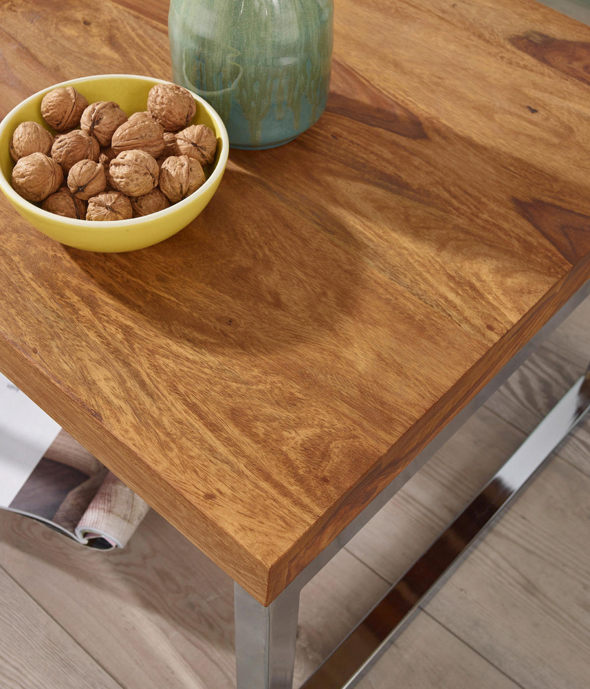 Beistelltisch natur Chrom verchromt Echtholz Metall B/H/T: ca. 60x40x60 cm Beistelltisch - natur/Chrom (60,00/40,00/60,00cm) - Wohnling