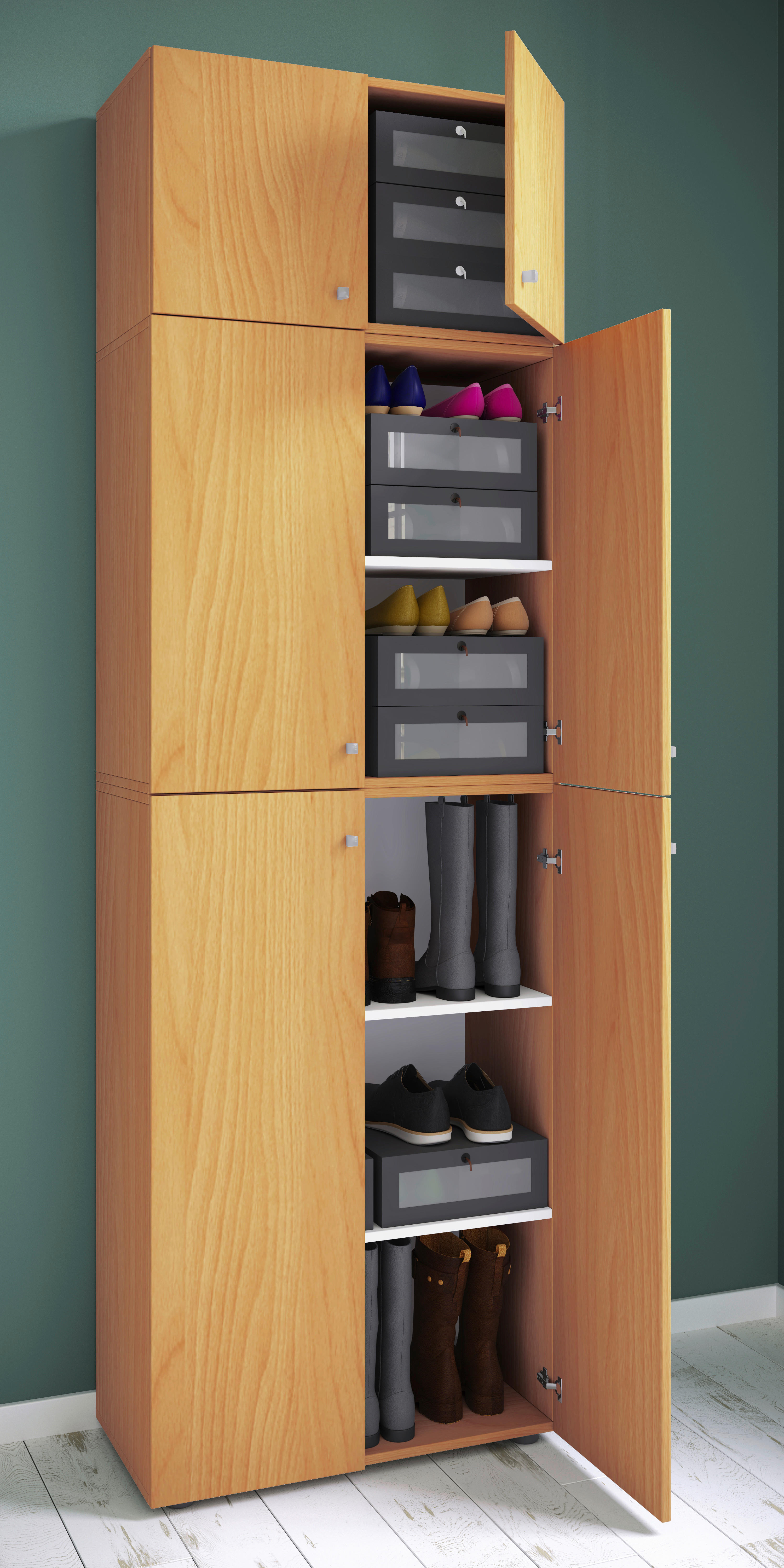Schuhschrank Lona buche weiß B/H/T: ca. 70x223x39 cm Lona - weiß/buche (70,00/223,00/39,00cm) - VCM Möbel