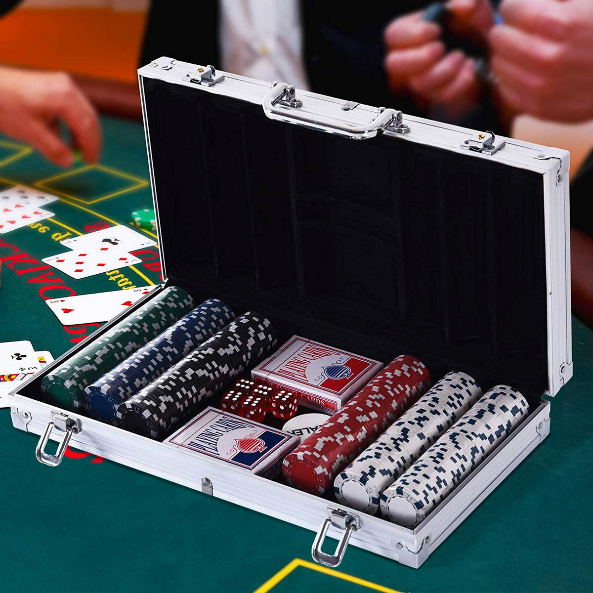HOMCOM Pokerkoffer B/H/L: ca. 20,5x6,5x38 cm Pokerkoffer_mit_300_Chips - silber (38,00/20,50/6,50cm) - HOMCOM