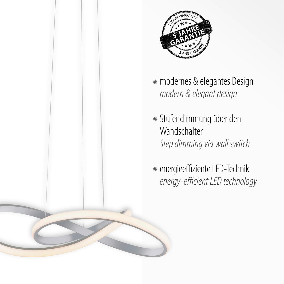 Just Light LED-Pendelleuchte MARIA 15402-95 Alu Aluminium Gummi H/D: ca. 120x57 cm 1.0 Brennstellen MARIA - Alu (57,00/120,00cm) - Just Light
