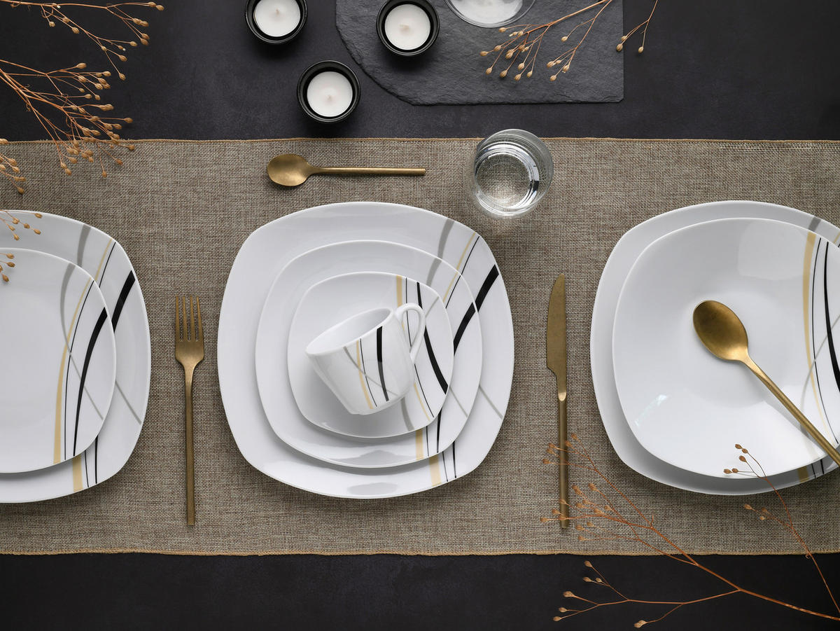 CreaTable Kombiservice Square City Line weiß Porzellan 30 tlg. Square City Line - sand/weiß - CreaTable
