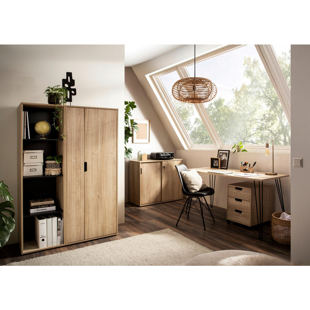 Thumbnail - Hochschrank Emmik schwarz matt Eiche Eiche weiß Nachbildung B/H/T: ca. 44,8x163,6x41 cm