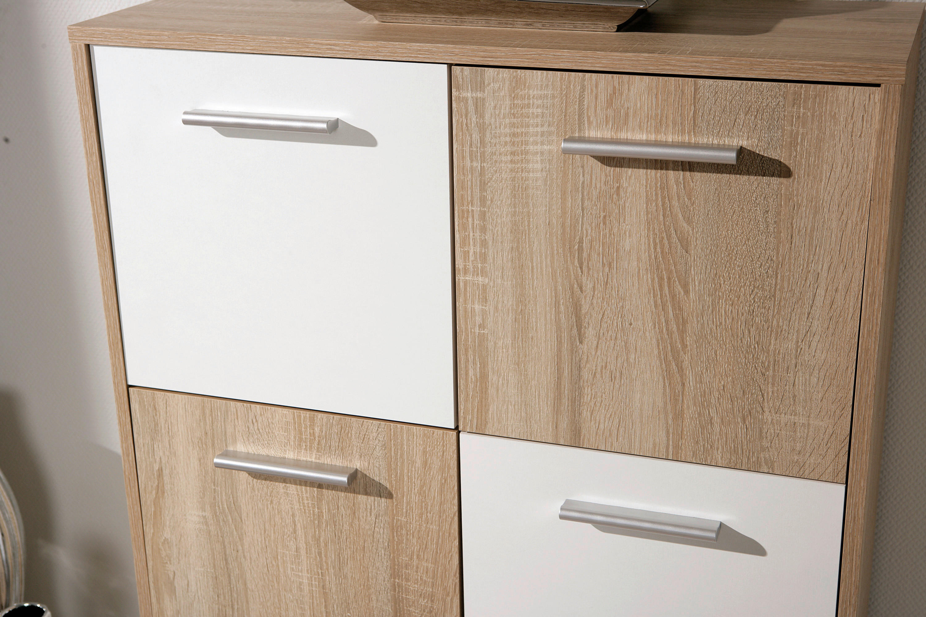 Kommode Egadi Eiche Sonoma Nachbildung weiß B/H/T: ca. 77x115x30 cm Egadi - Eiche/weiß (77,00/115,00/30,00cm) - Inter Link
