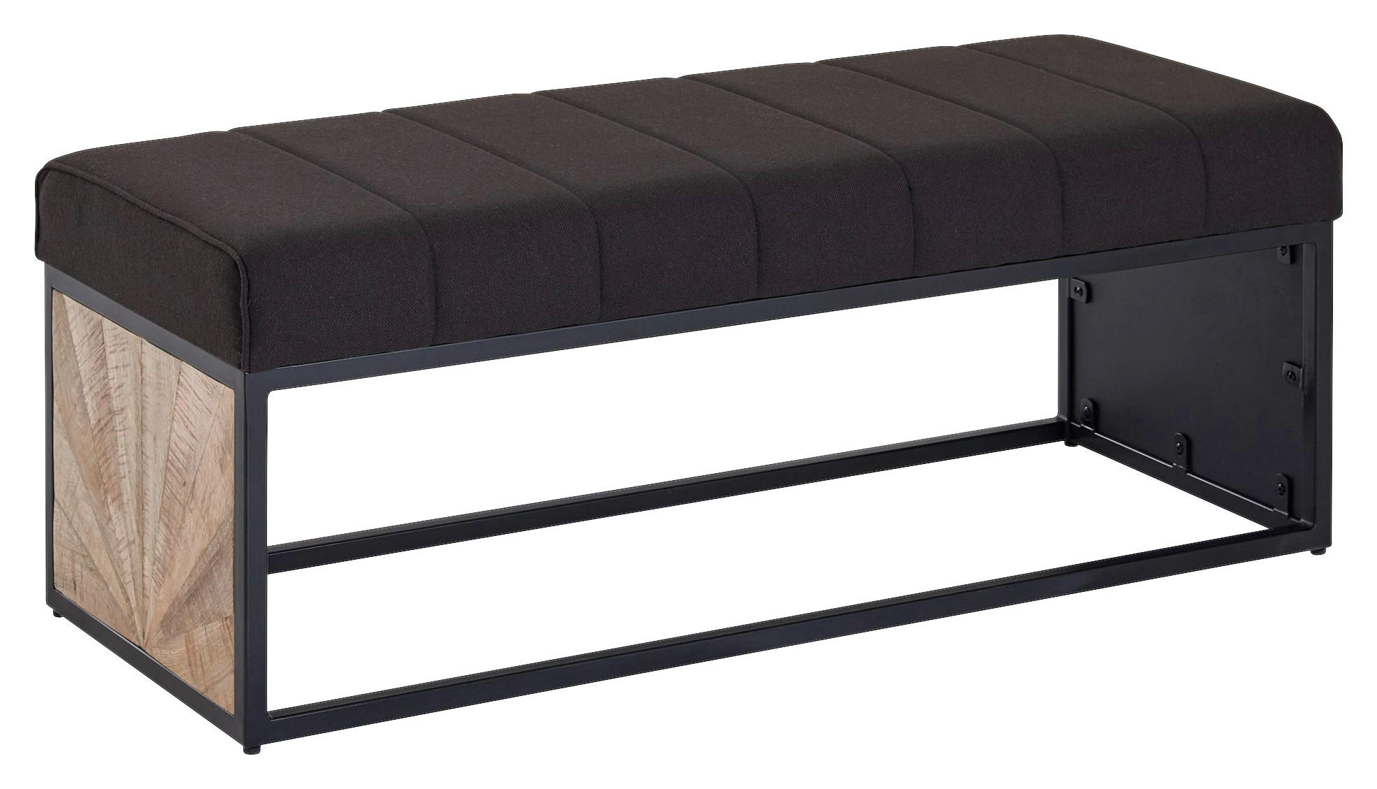 Wohnling Sitzbank dunkelbraun schwarz natur Stoff Eisen Echtholz B/H/T: ca. 105x40x40 cm Sitzbank - dunkelbraun/natur (105,00/40,00/40,00cm) - Wohnling