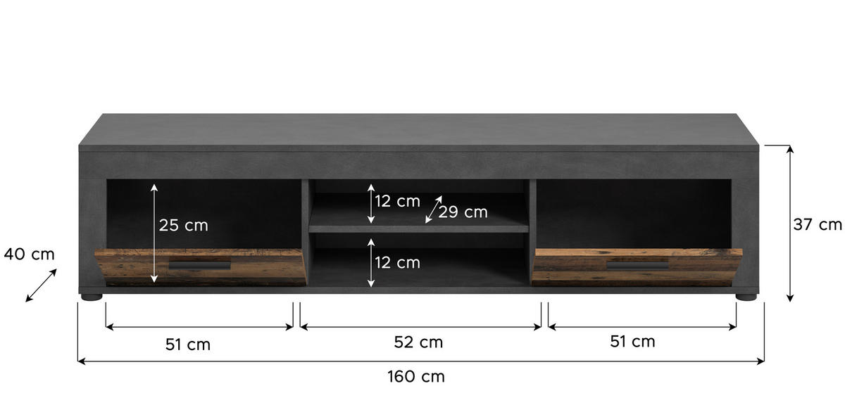 Lowboard Jam Matera Nachbildung Old Wood Nachbildung B/H/T: ca. 37x160x40 cm Jam - (37,00/160,00/40,00cm) - xonox.home