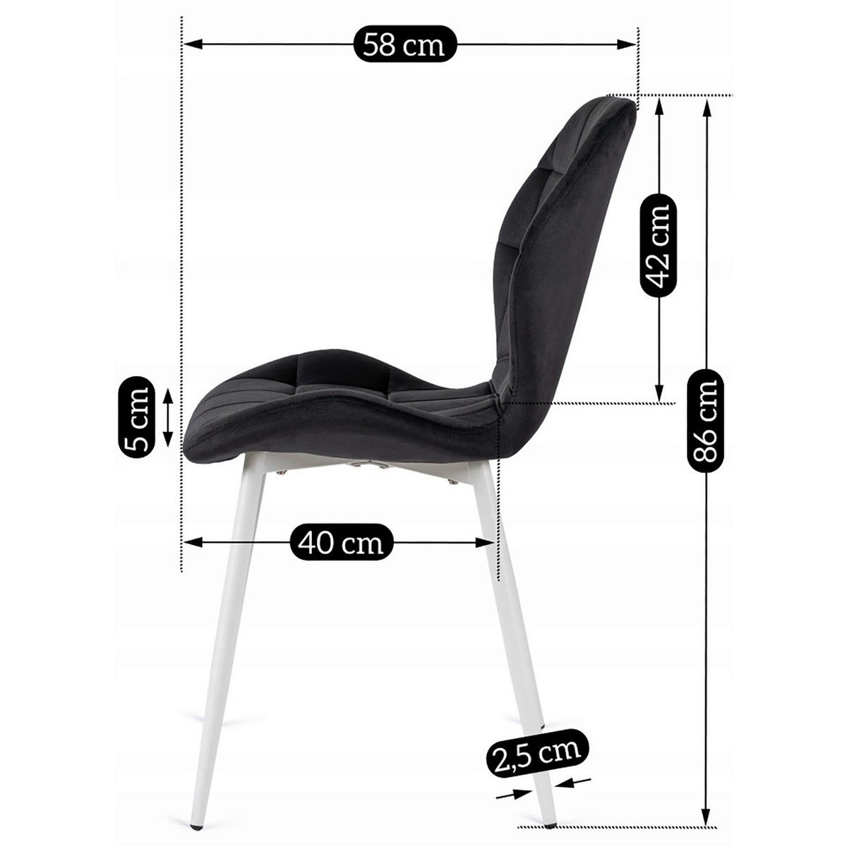 Stuhl LUCKY schwarz weiß Velourstoff B/H/T: ca. 47x86x58 cm LUCKY - weiß/schwarz (47,00/86,00/58,00cm) - WIPMEB