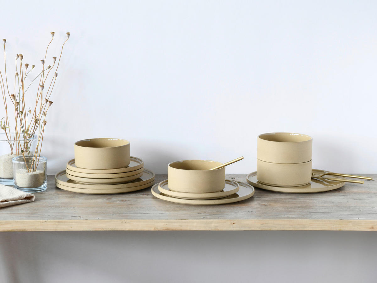 CreaTable Tafelservice Futuro sand Steinzeug 12 tlg. Futuro - sand - CreaTable