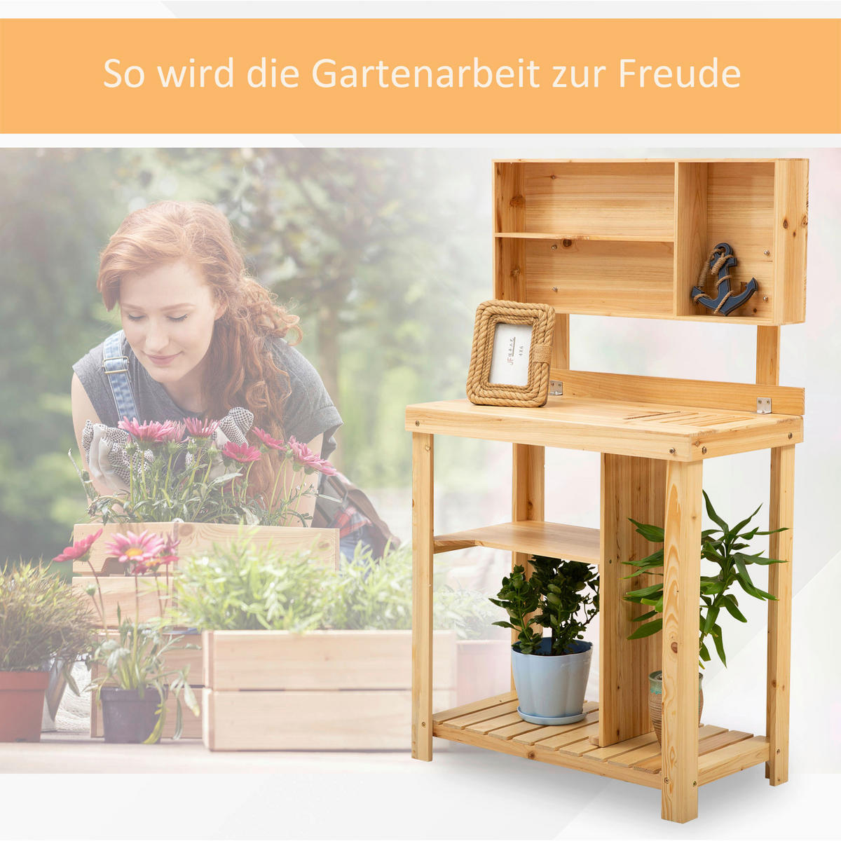 Outsunny Pflanztisch natur B/H/L: ca. 43x136,5x80 cm Gärtnertisch 845-385 - natur (80,00/43,00/136,50cm) - Outsunny