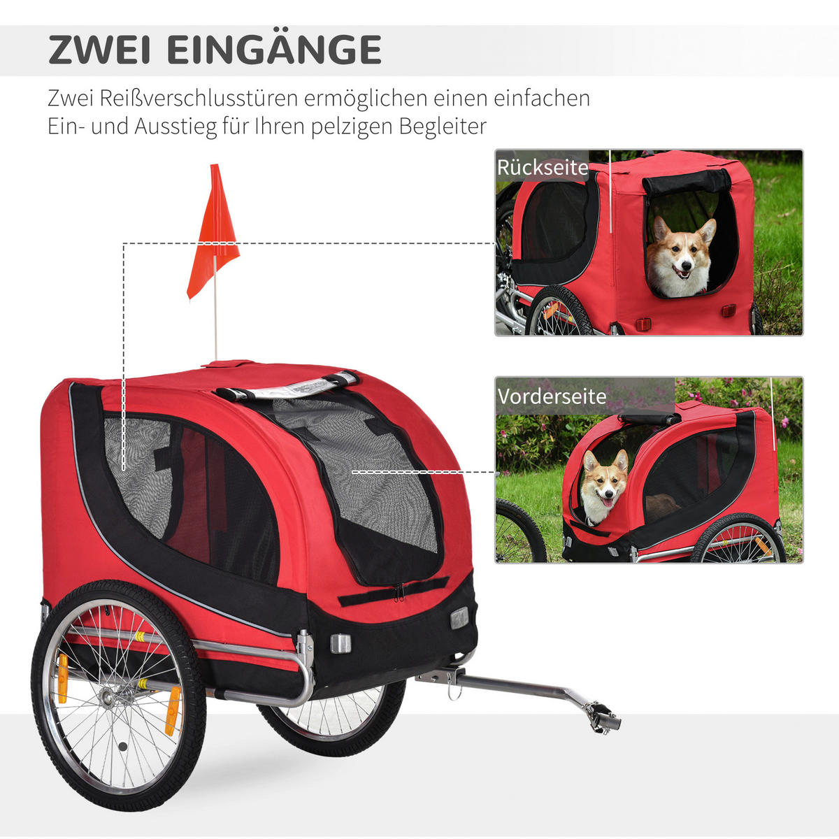 PawHut Fahrradanhänger rot rot B/H/L: ca. 73x90x130 cm Fahrradanhänger - rot/schwarz (130,00/73,00/90,00cm) - PawHut